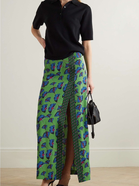 Diane Von Furstenberg Dresses & Skirts - Green Floral Split Maxi Skirt with Blue Accents